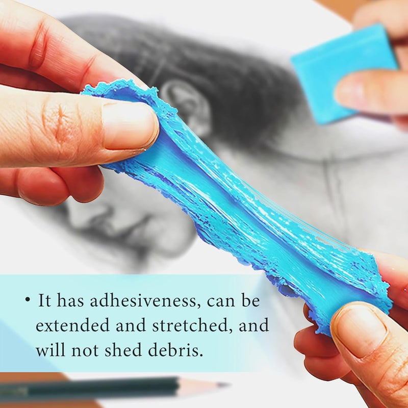 Smilo 8-Pack Blue Kneaded Erasers | Moldable & Dust-Free Putty Eraser | No Smudge Art Eraser with Case for Drawing - Image 2